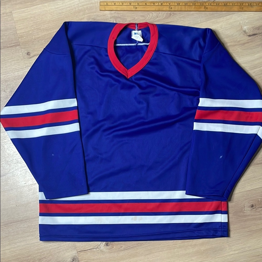 Vintage CCM Maska Hockey Jersey Blank. Red, White, Blue. Large. Made in Canada.